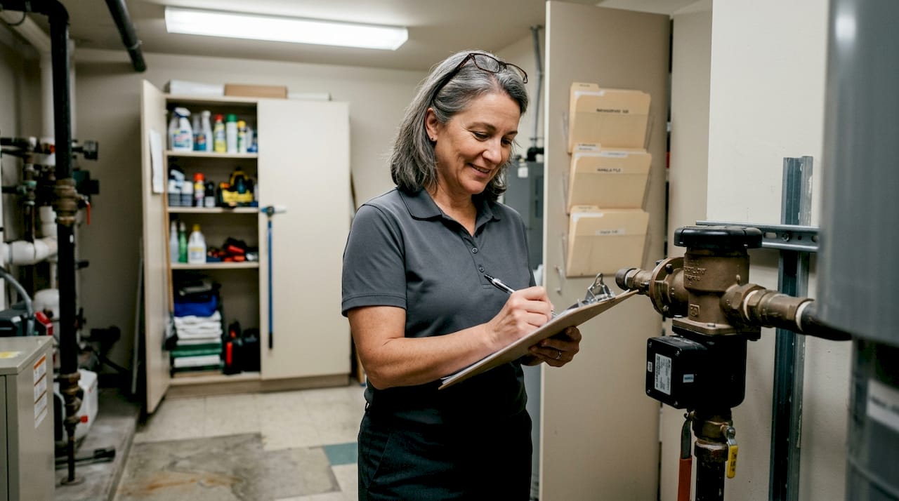 Manager logging backflow test in building