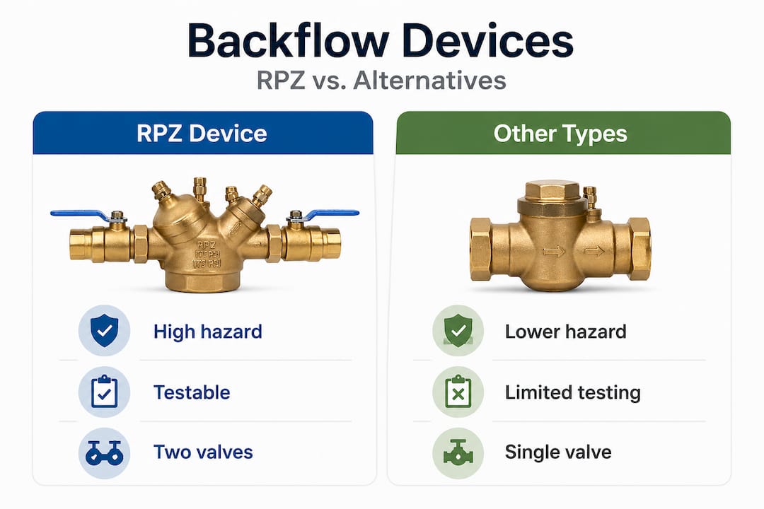 Infographic comparing RPZ device to other backflow preventers