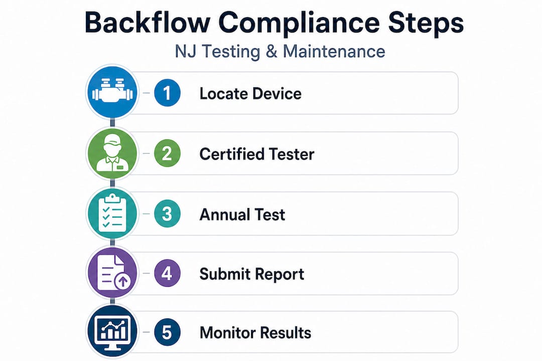 Infographic showing NJ backflow compliance steps