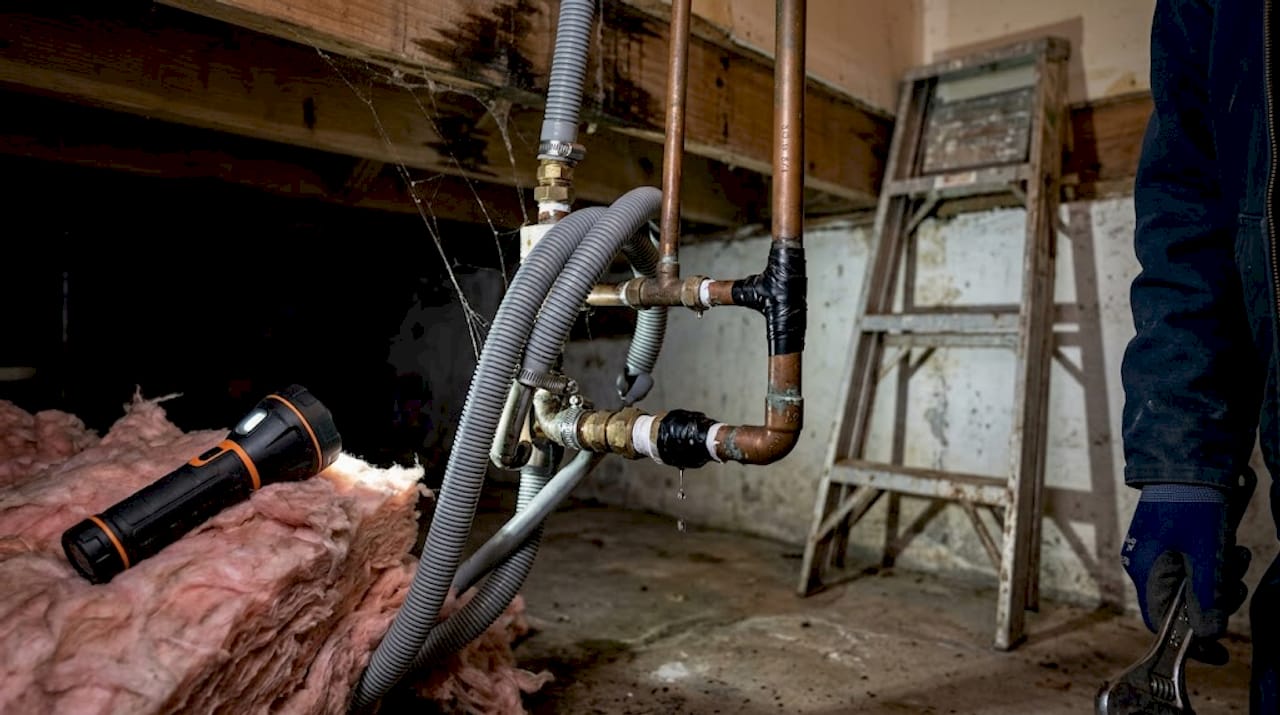 Mismatched pipes showing improper plumbing materials