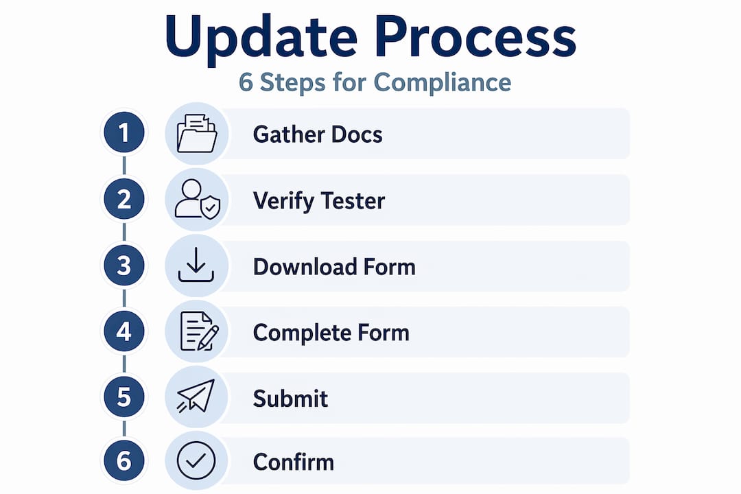 Infographic showing six steps to update backflow records