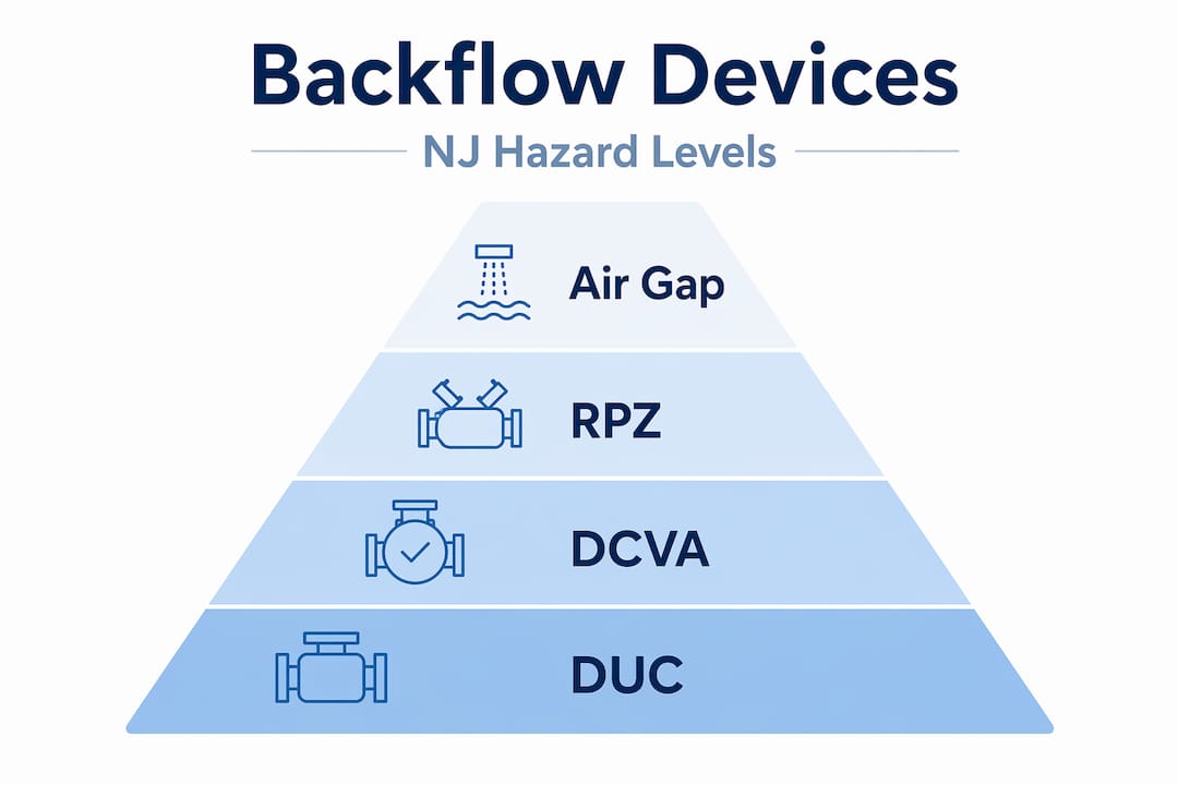 Hierarchy infographic of backflow device types
