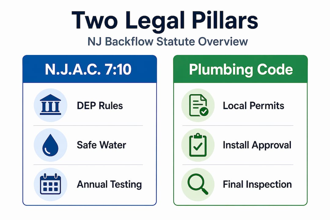 Infographic comparing two NJ backflow law pillars