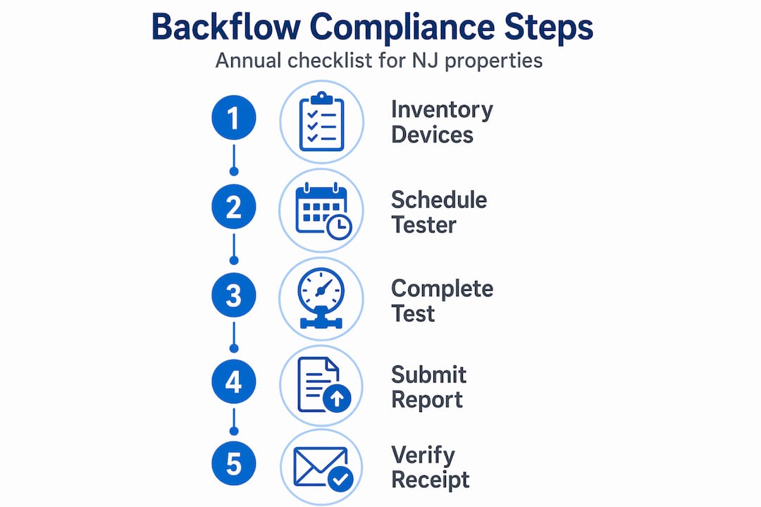 Infographic showing annual backflow compliance steps