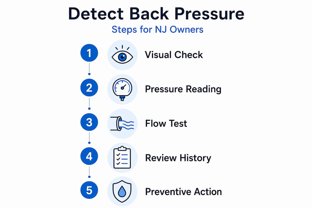 Infographic showing steps to detect back pressure
