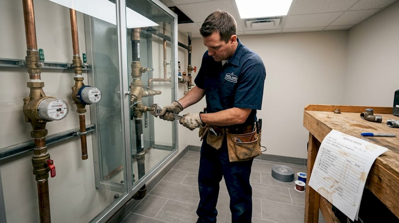 Plumber adjusting device in utility room