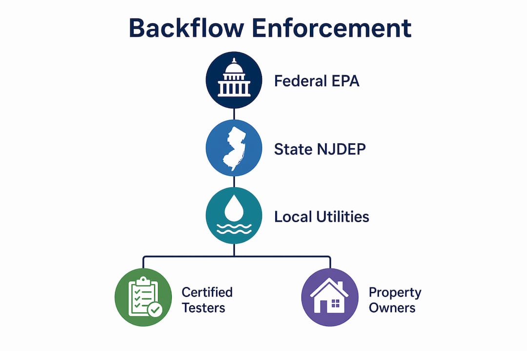 Infographic illustrating backflow enforcement hierarchy in New Jersey