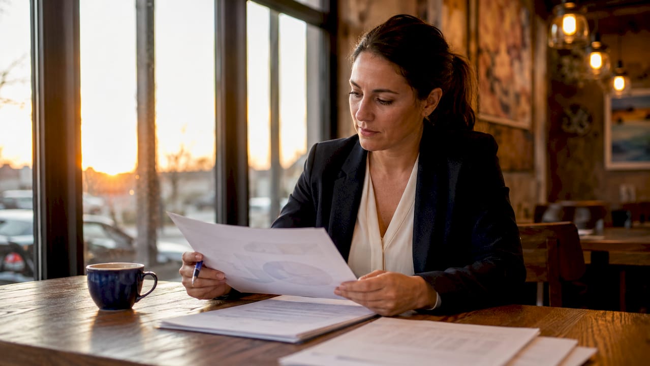 Property manager reviewing water safety documents in office