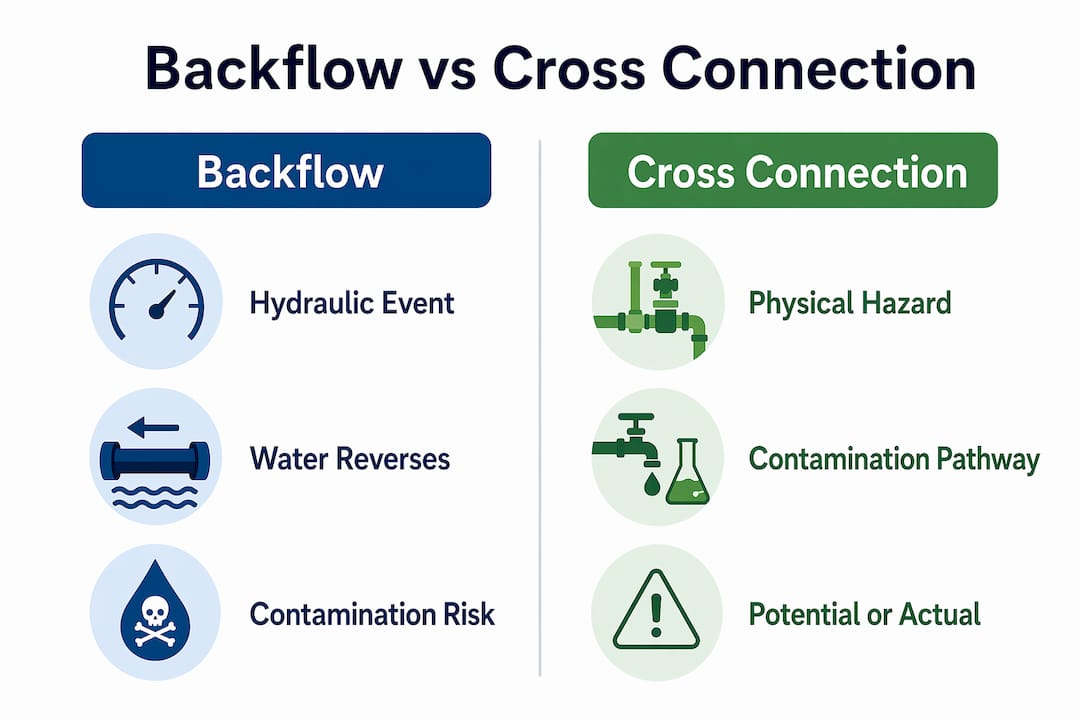 Infographic comparing backflow events to cross connection hazards