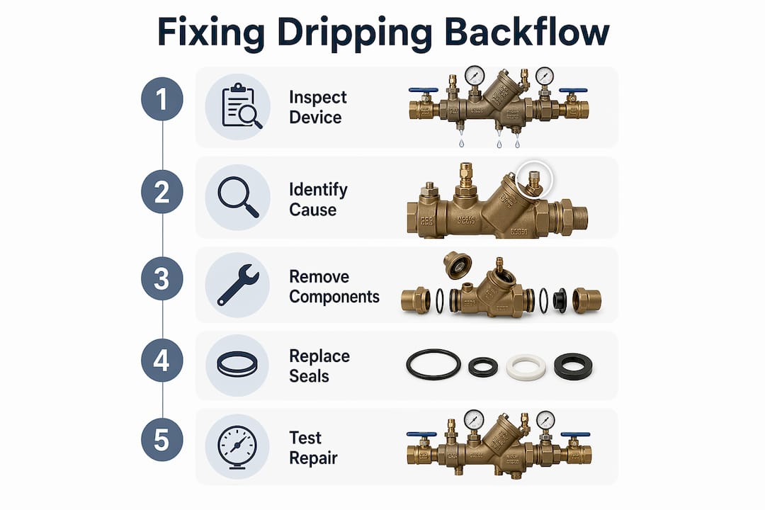 Infographic showing step-by-step backflow repair process