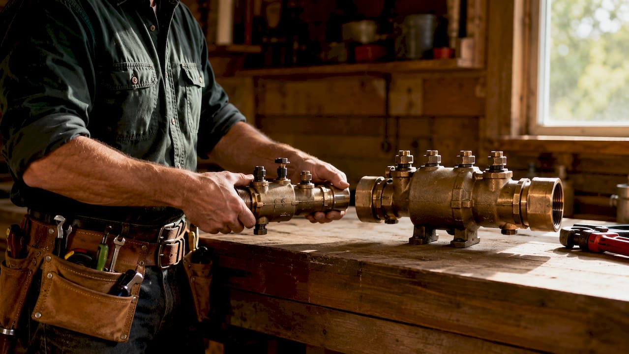Hands comparing residential and commercial pipes