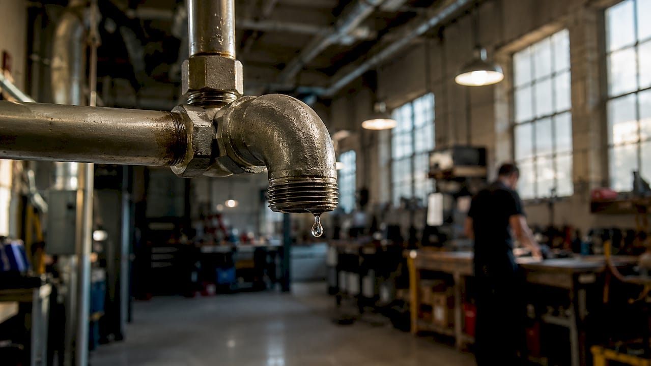 Close-up of water droplet on pipe fitting