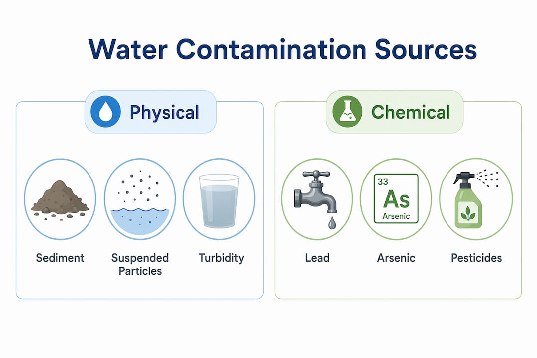 Infographic showing main water contamination sources