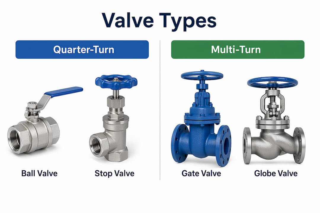 Infographic comparing types of residential shutoff valves