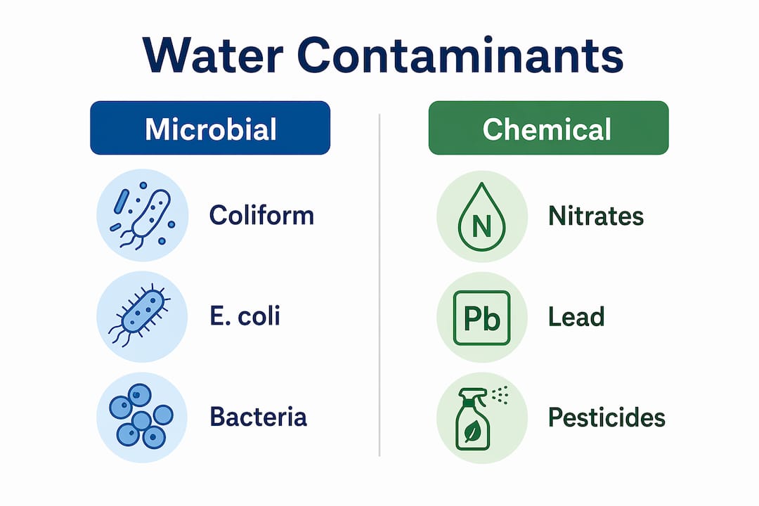 Infographic illustrating microbial vs chemical water contaminants