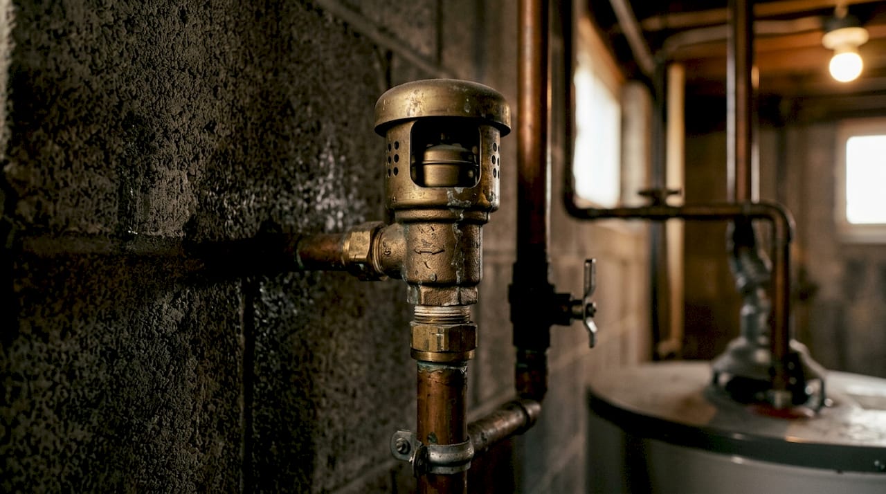 Close-up of atmospheric vacuum breaker device components