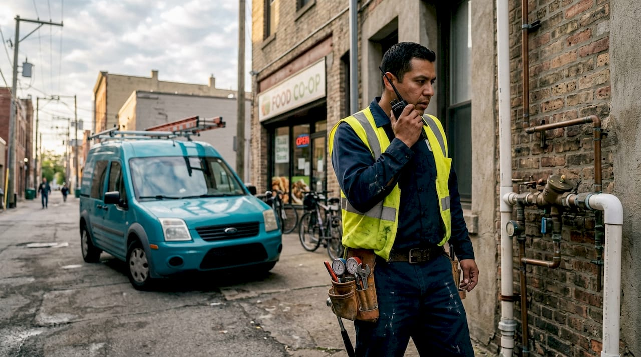 Backflow technician managing emergency service