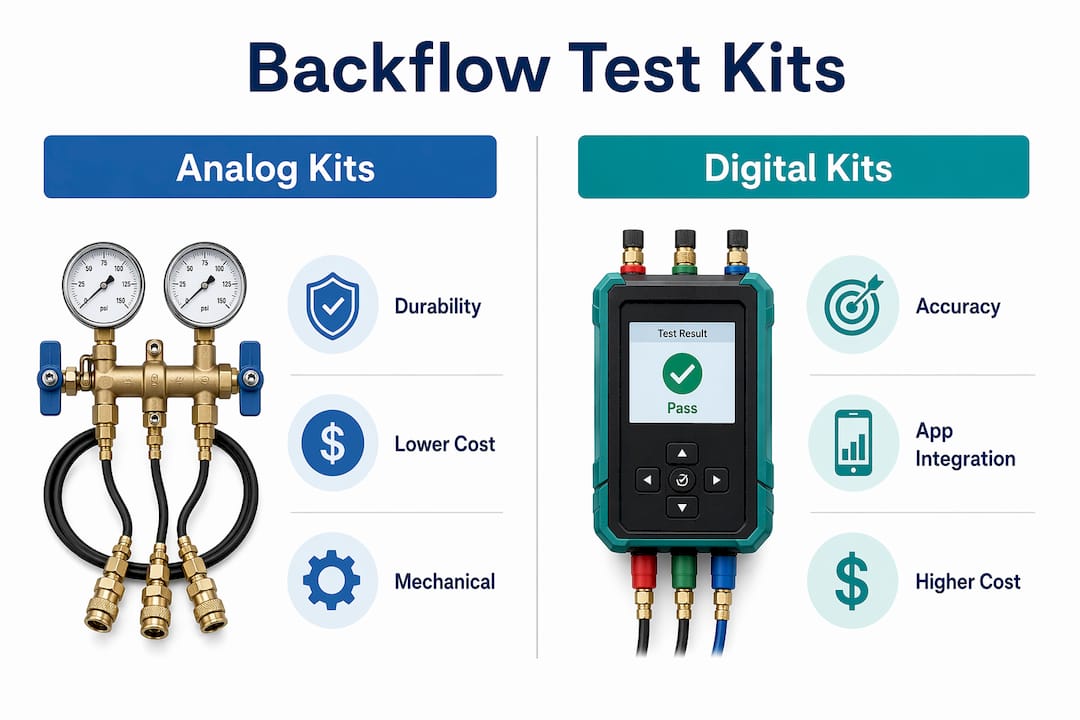 Infographic comparing analog and digital backflow test kits