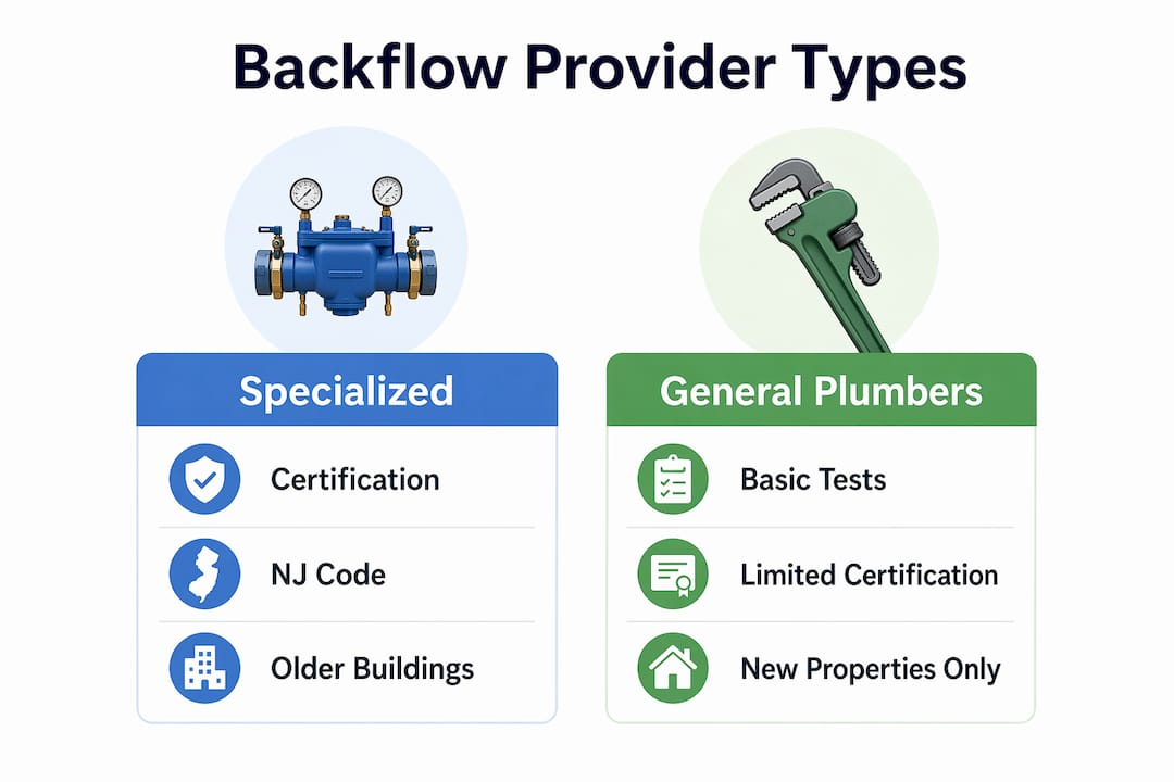 Infographic comparing backflow testing provider types