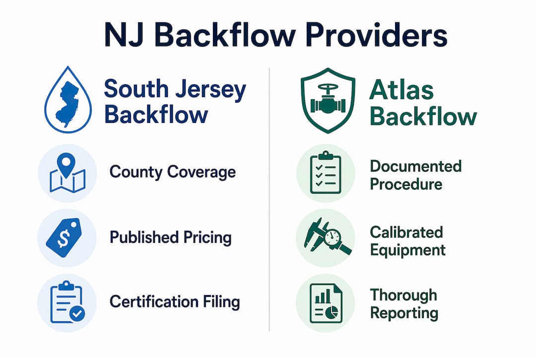 Infographic comparing NJ backflow testing providers