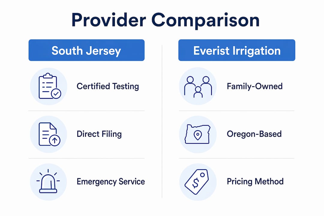 Infographic comparing South Jersey Backflow and Everist Irrigation services