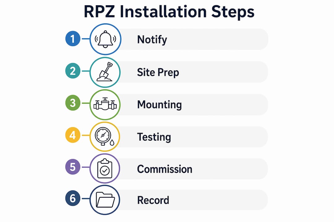 Infographic showing step-by-step RPZ installation process