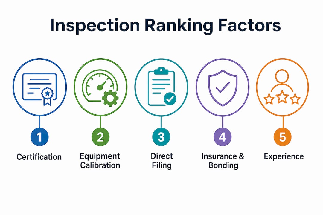 Infographic showing key factors in backflow inspection rankings