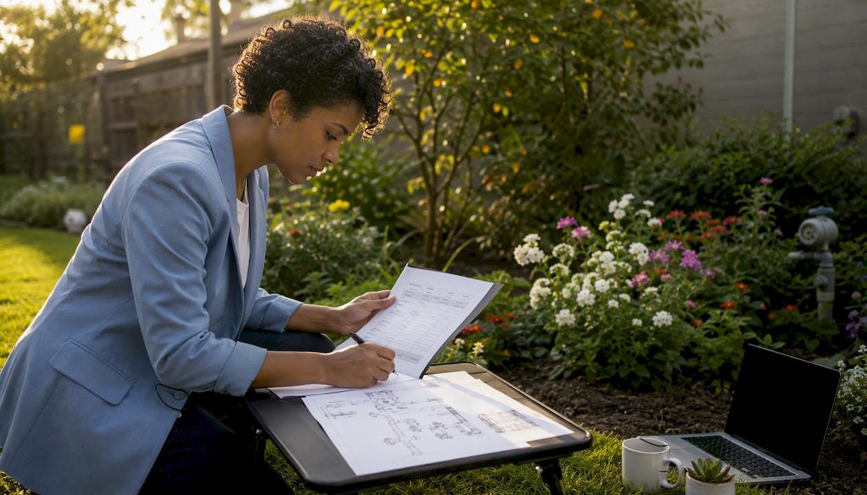 Consultant reviewing backflow compliance documents