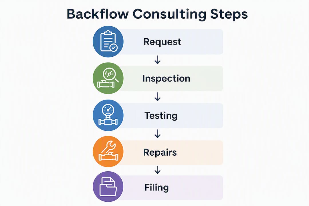 Infographic outlining backflow consulting process steps
