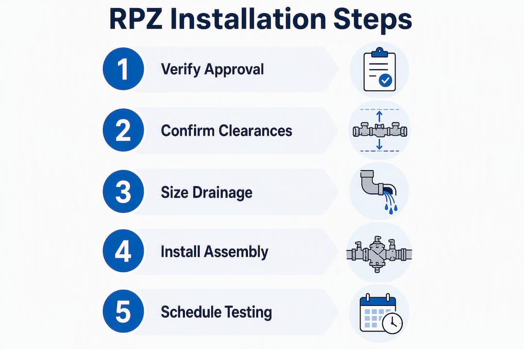 Infographic displaying RPZ installation step-by-step checklist