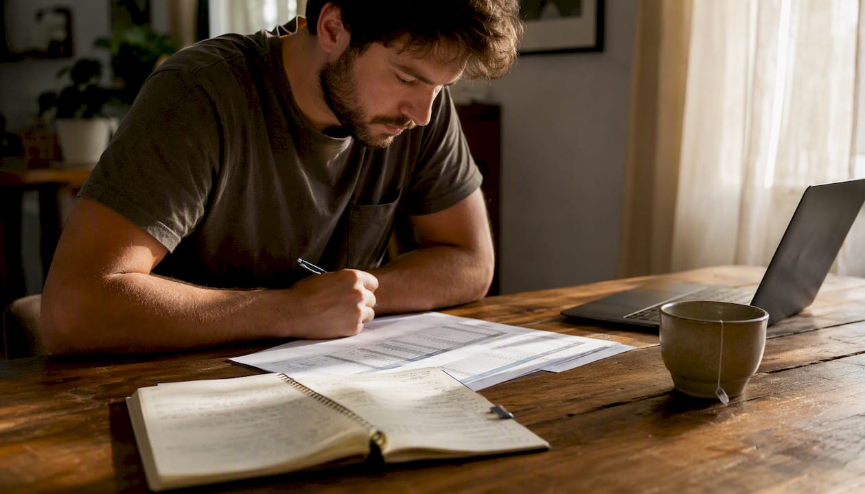 Man reviewing property maintenance budget spreadsheet