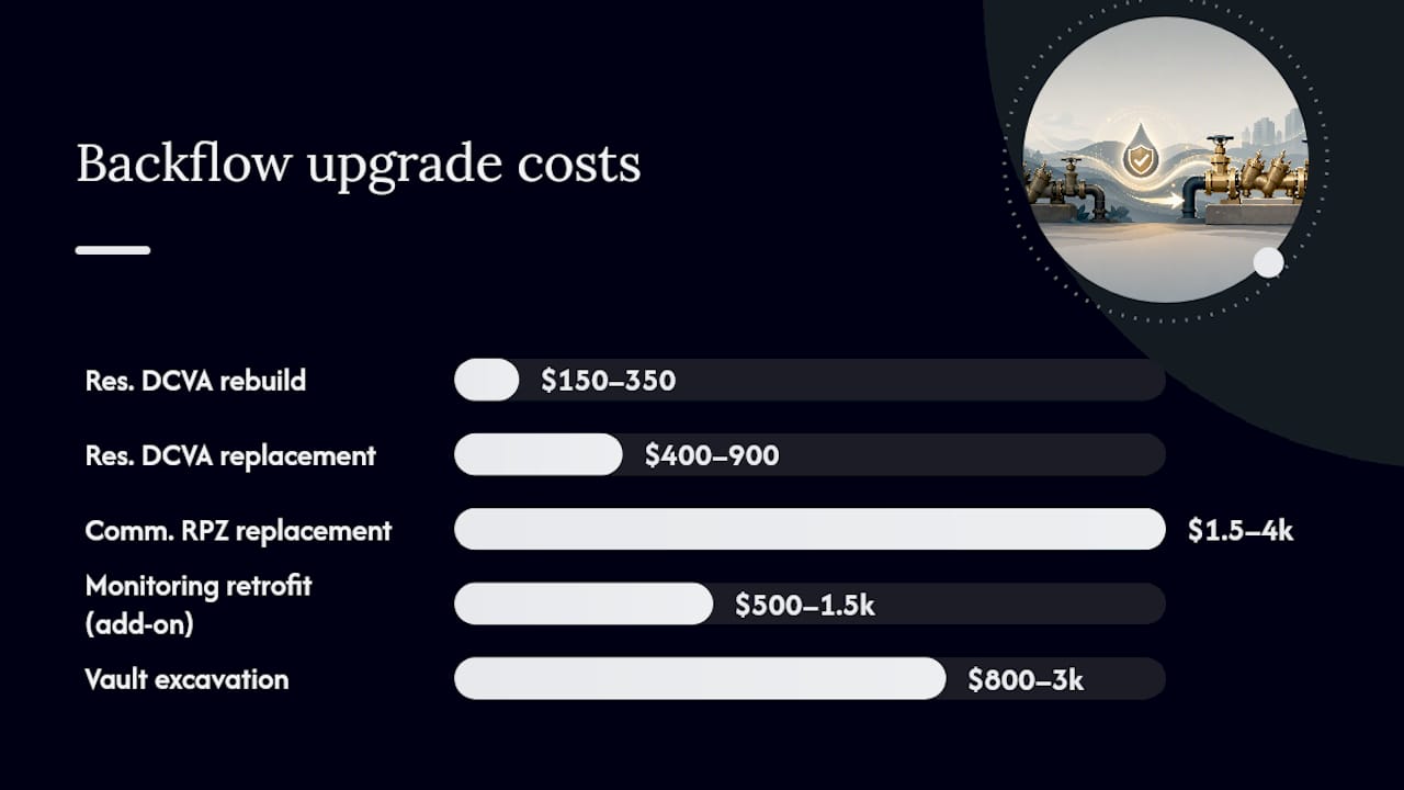 What do backflow assembly upgrades typically cost, and how long does work take? — overview diagram