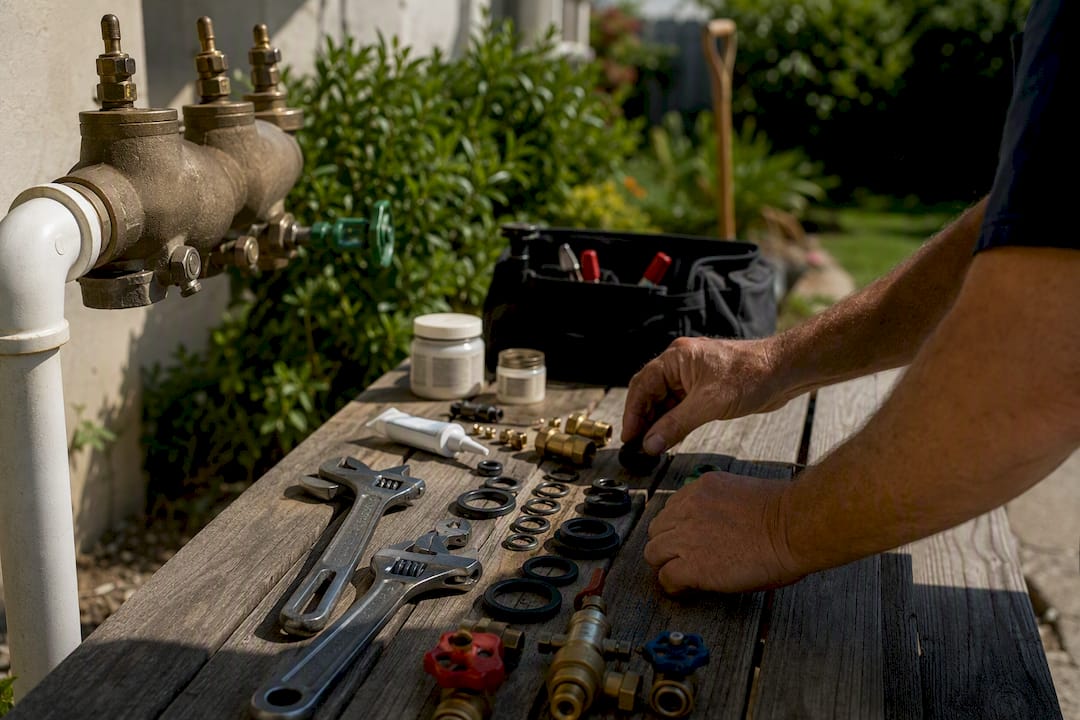 Technician organizing tools and parts for maintenance