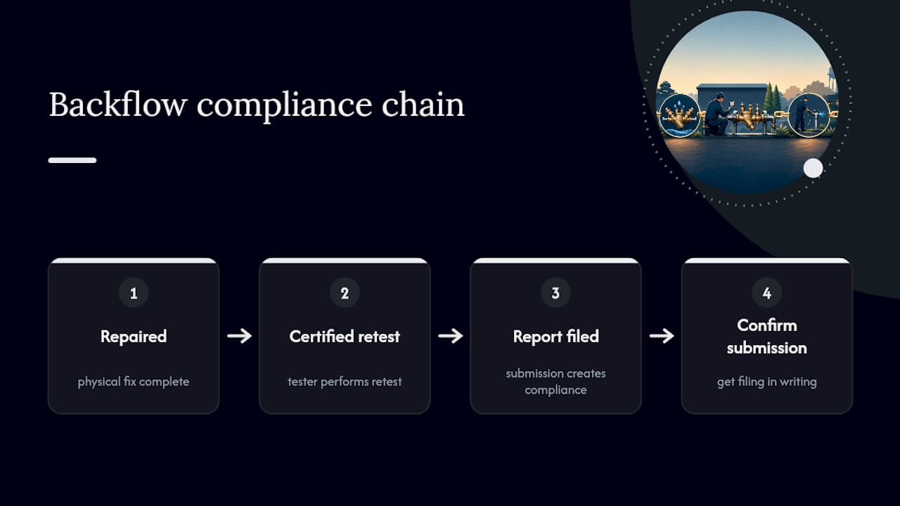 Repair to retest to filing compliance sequence