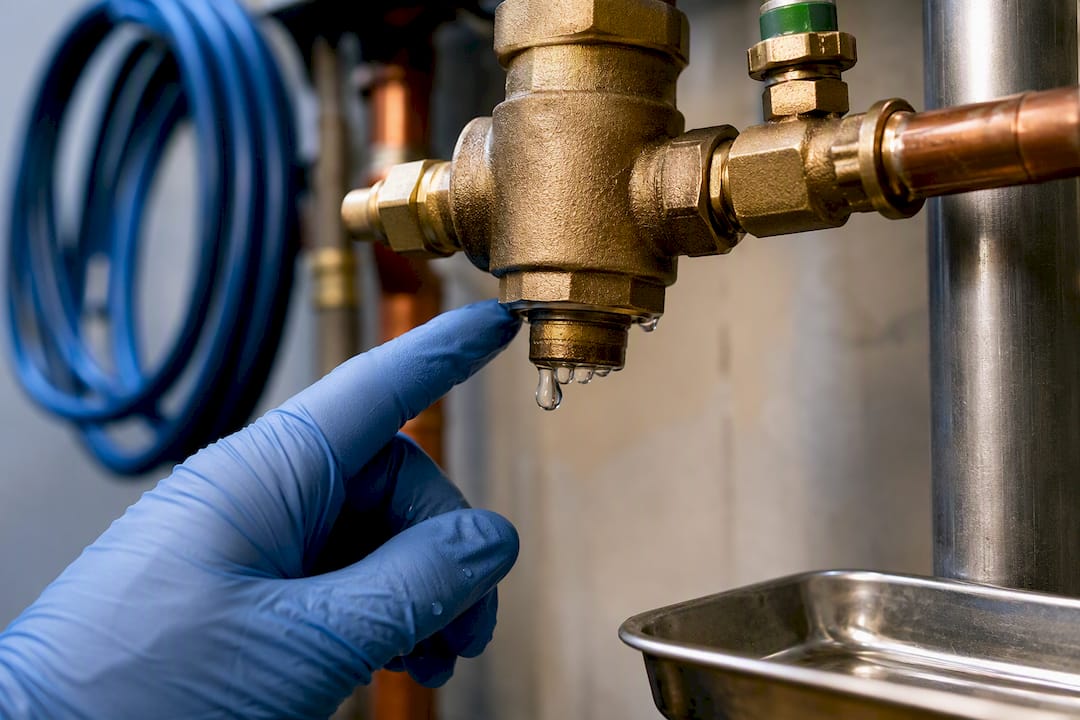 Water leaking from backflow relief valve