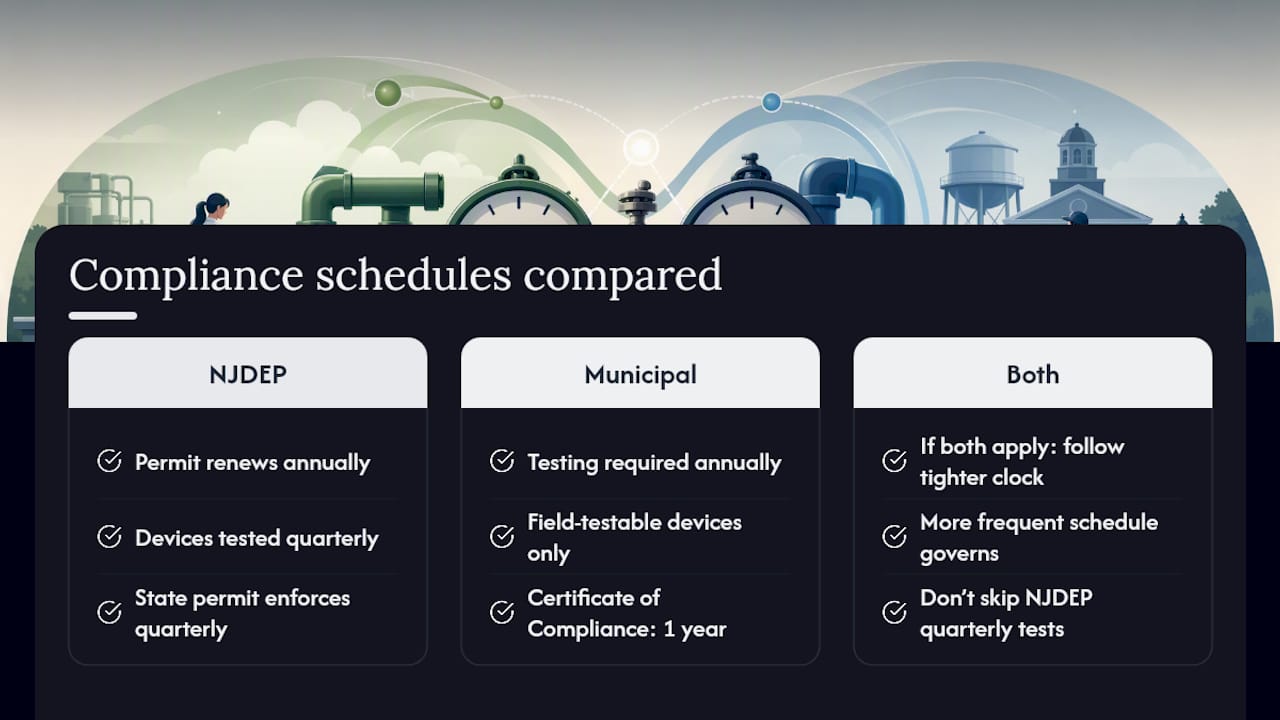 NJDEP and municipal testing schedule comparison