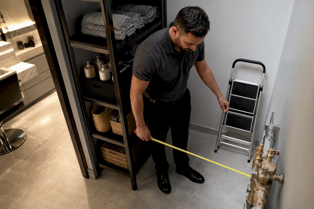 Measuring access around salon plumbing