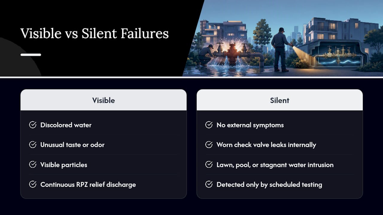 Visible and silent backflow failure comparison