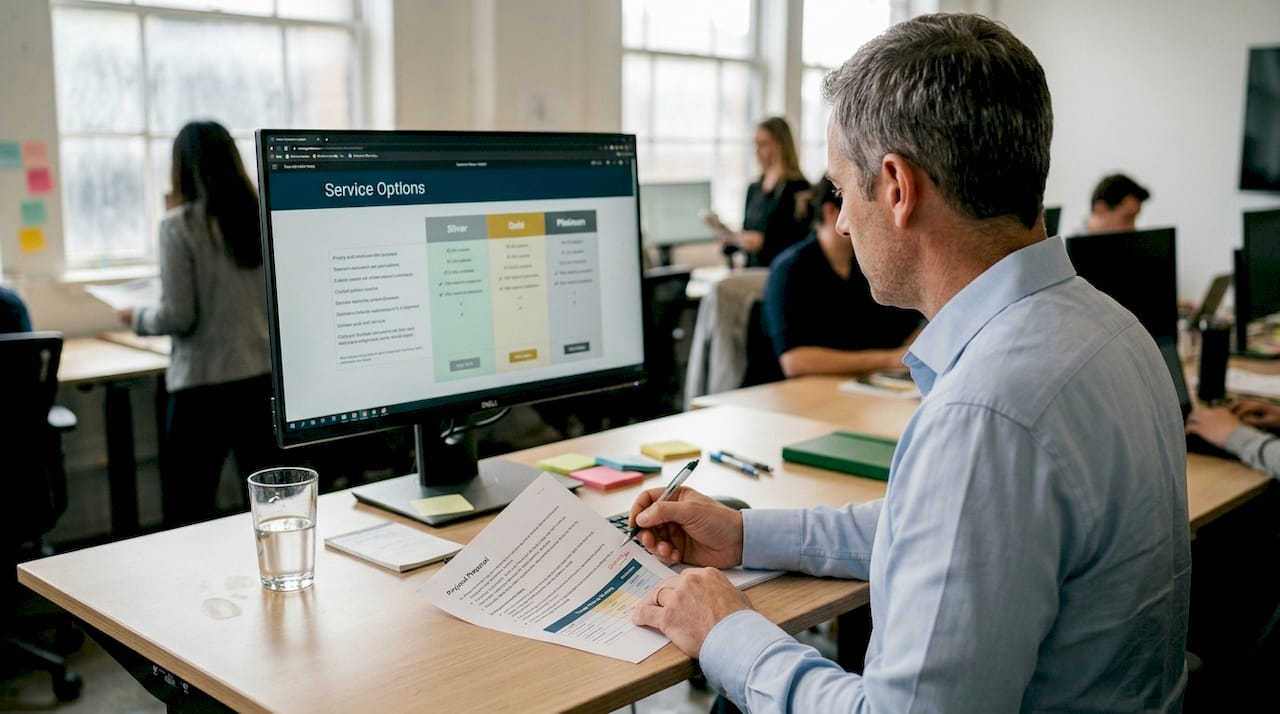 Worker editing tiered pricing sales proposal