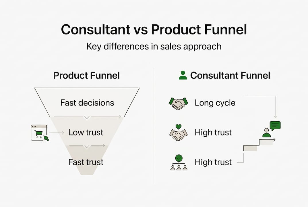 Infographic comparing product and consultant sales funnels