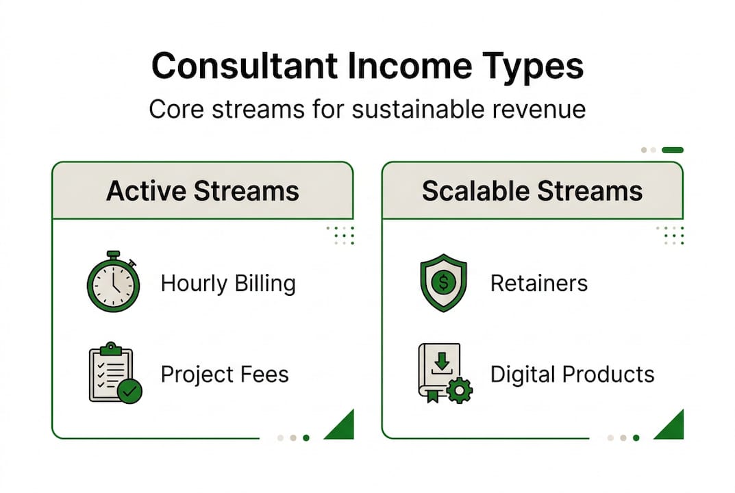 Infographic of consultant income stream types