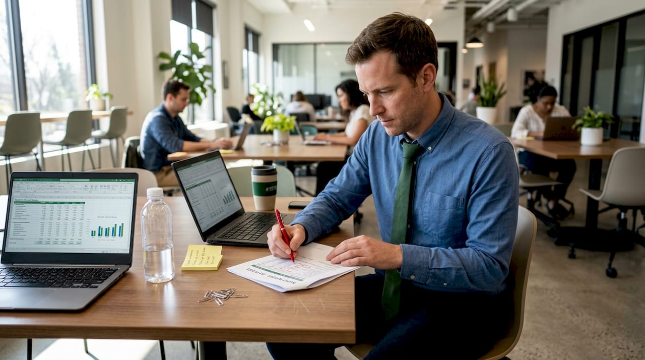 Consultant reviewing paid audit report workspace