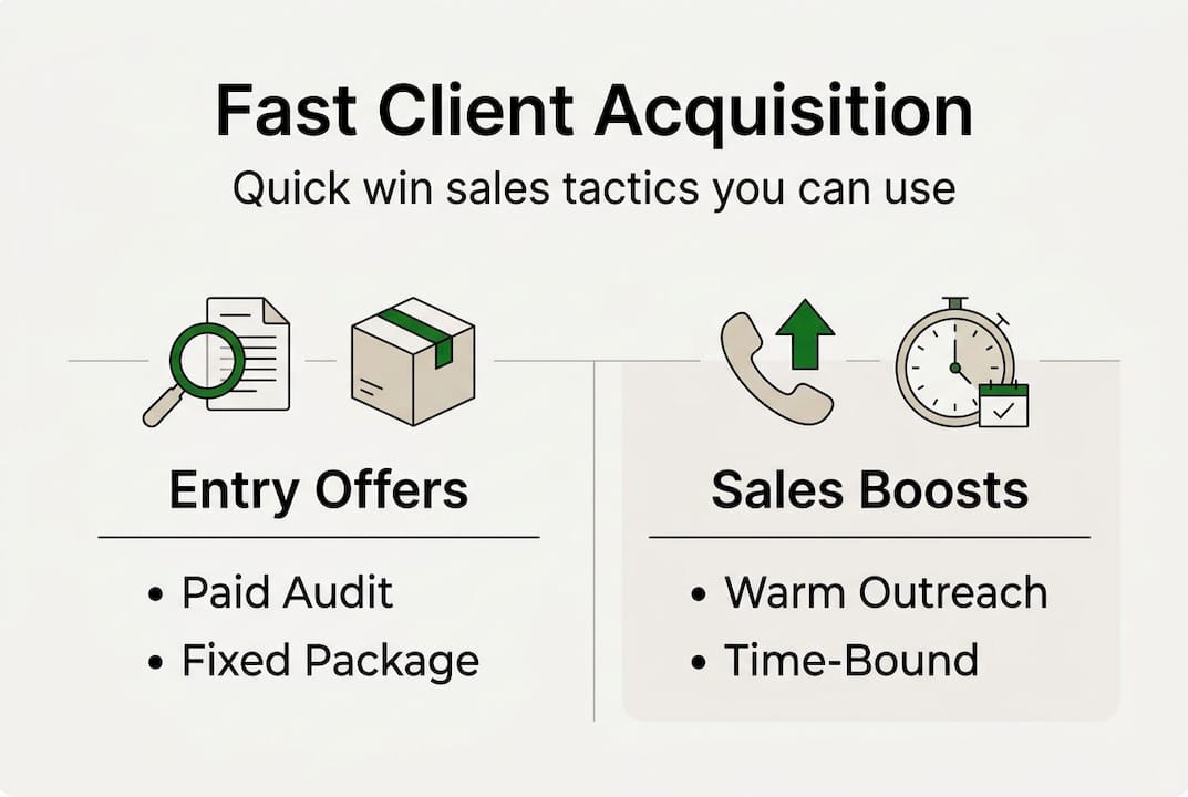 Quick win sales strategies infographic layout