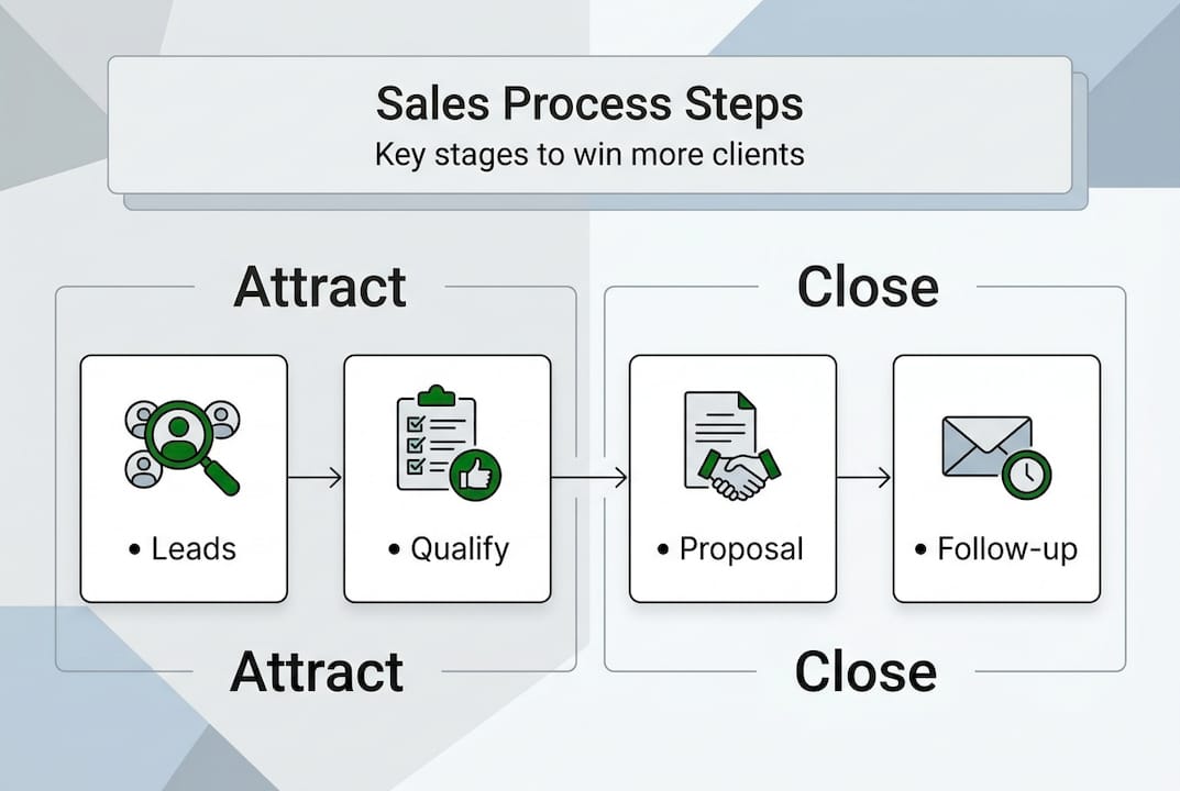 Infographic visualizing main sales process steps