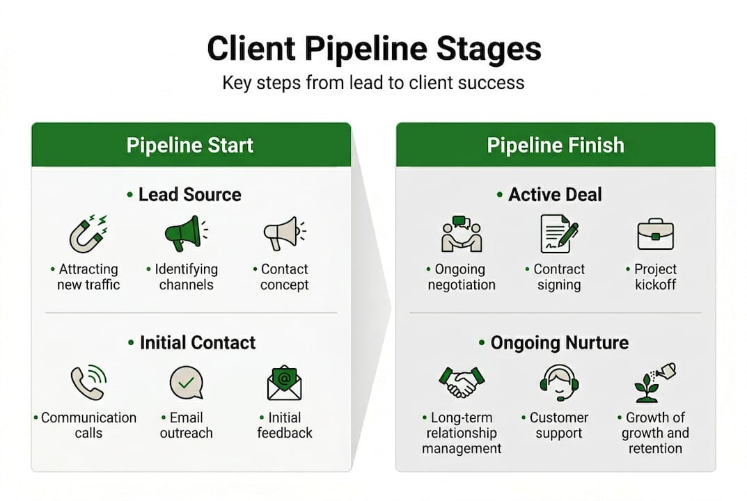Infographic showing client pipeline stages and flow