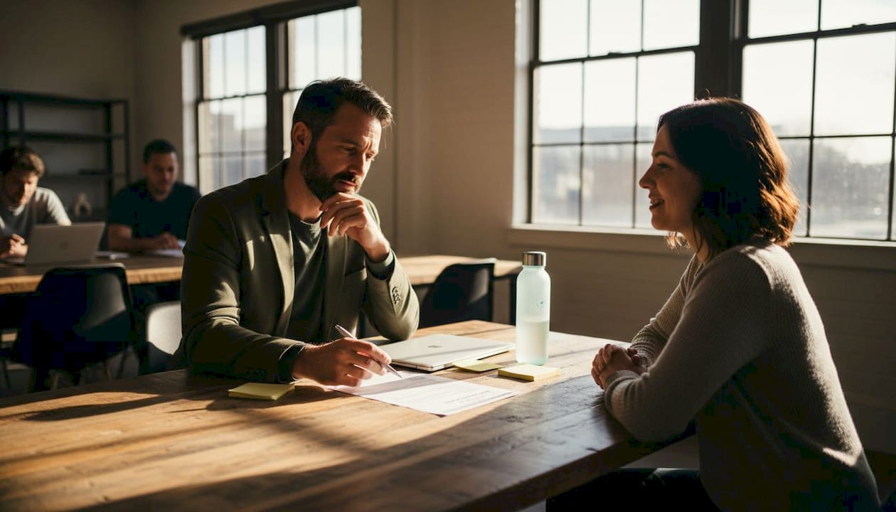 Freelancer and client discussing pricing sheet