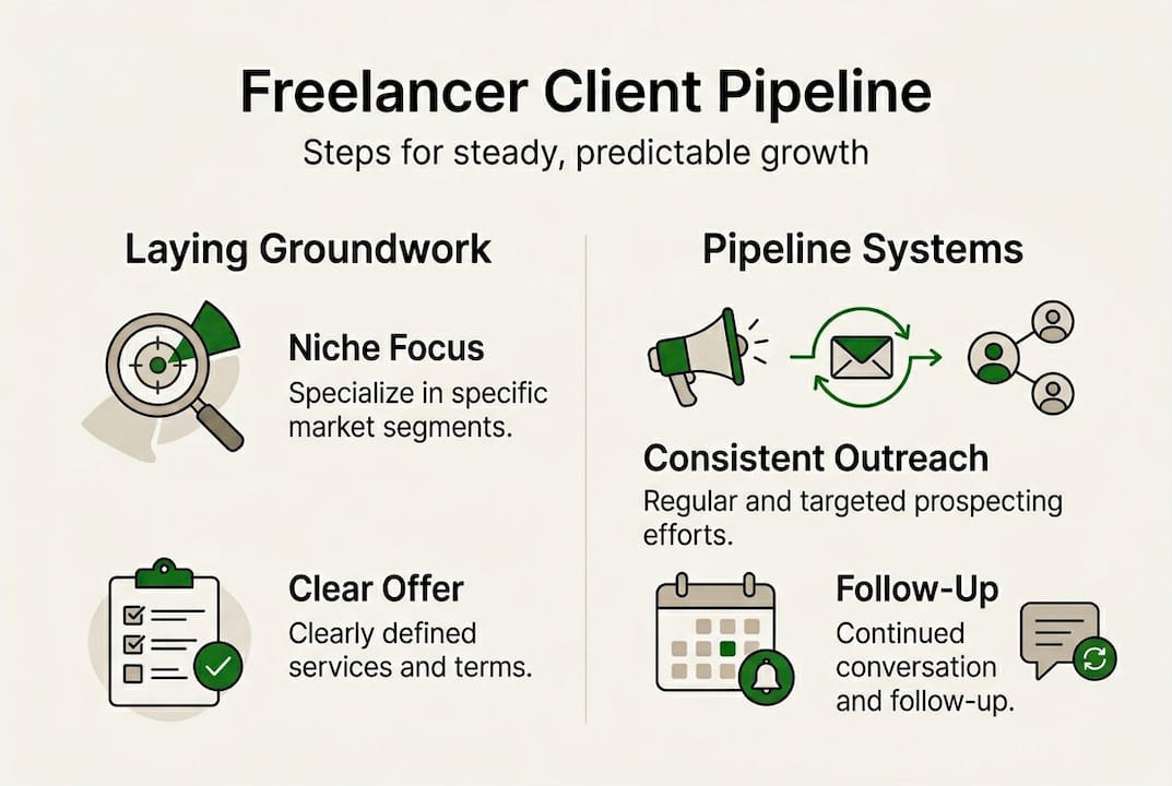 Infographic showing freelancer client pipeline process