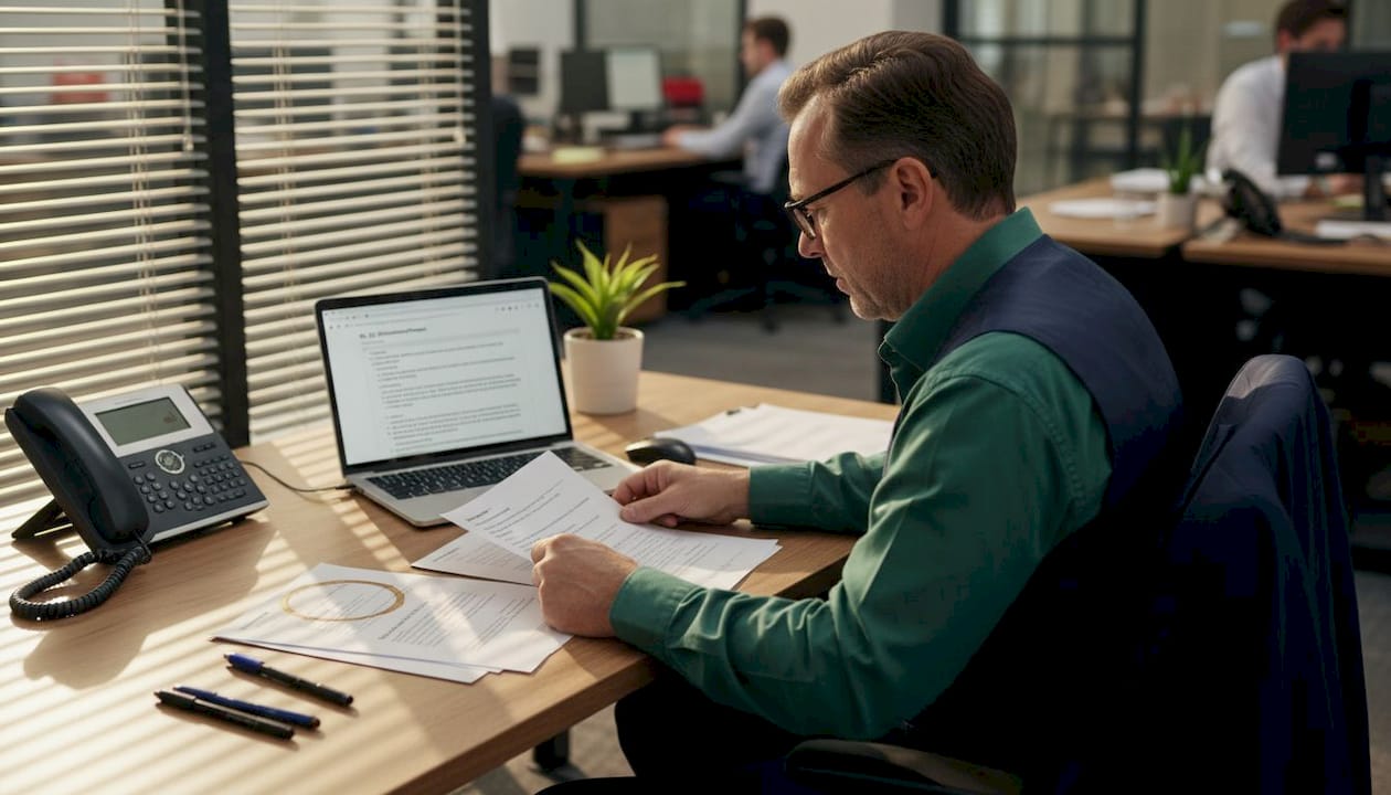 B2B buyer comparing printed proposals at desk
