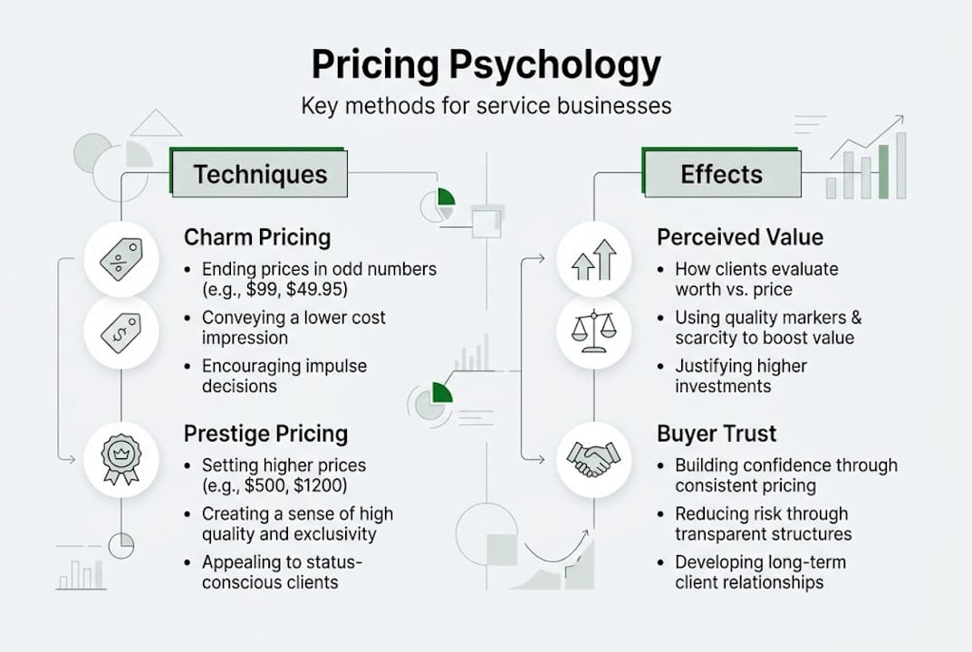 Infographic outlining pricing psychology methods and effects