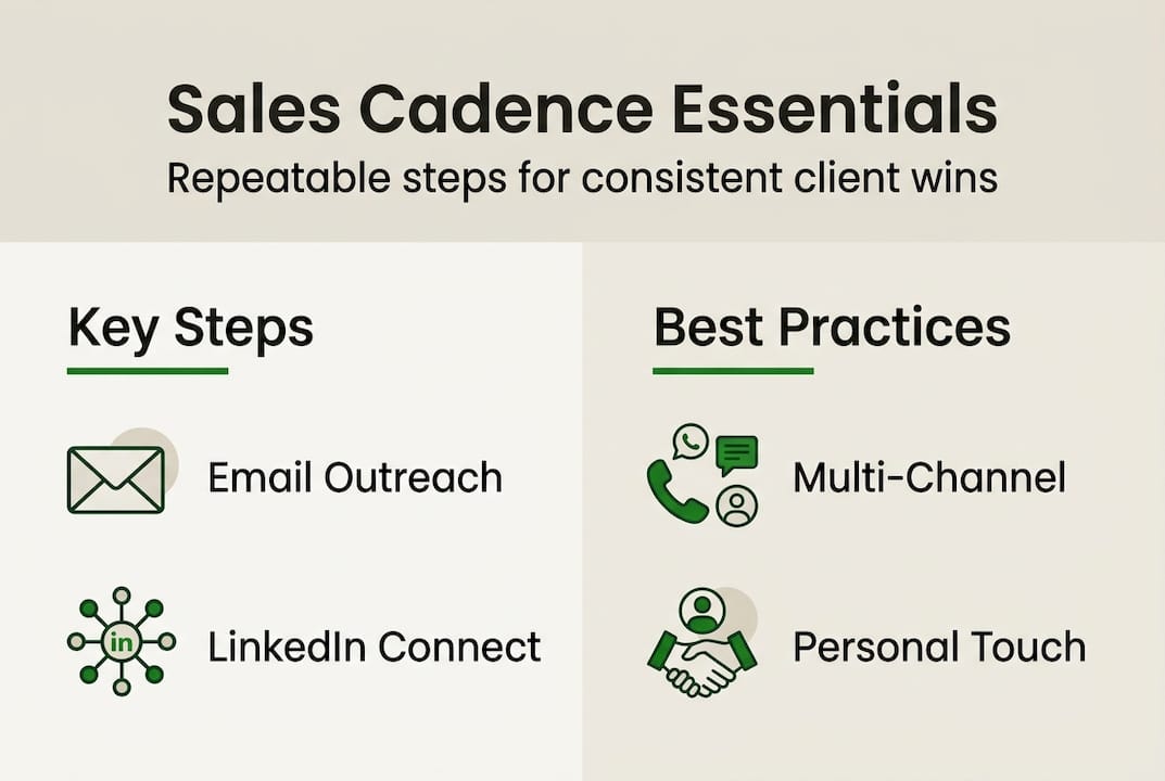 Infographic showing core sales cadence steps and tips